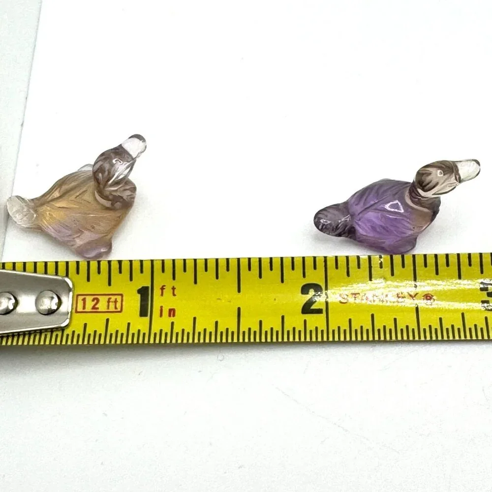 Natural Ametrine Gemstone Bird Duck Carvings .75" Set of 2 Purple Yellow - Picture 2 of 9
